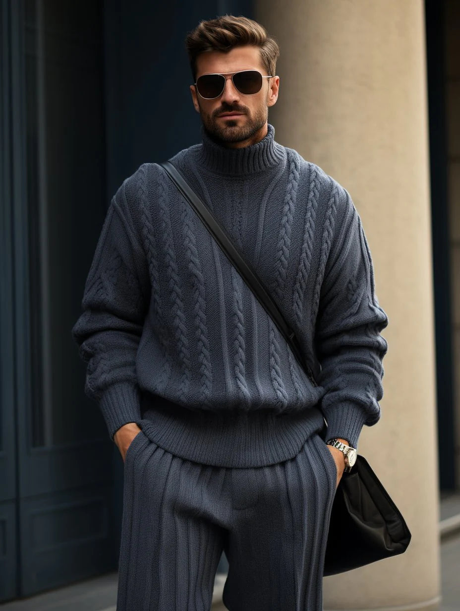 Arón - Conjunto Acogedor de Suéter y Pantalón de Punto Grueso para Hombre