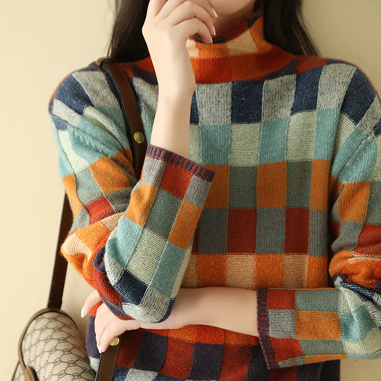 Harper - Suéter de Cuello Alto Estilo Patchwork De Cachemira
